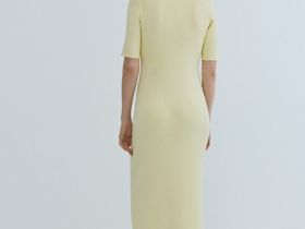 Платье в рубчик с воротником поло, Желтый