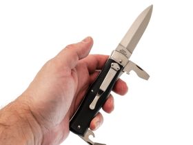 Автоматический многофункциональный нож Mikov Predator, сталь 420, рукоять черный пластик, клипса