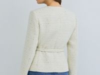 Твидовый однобортный жакет с поясом, Бежевый