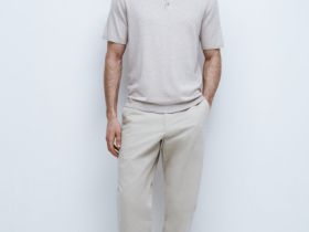 Вязаное поло с коротким рукавом, Бежевый