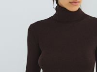 Водолазка из шерсти в рубчик, Коричневый