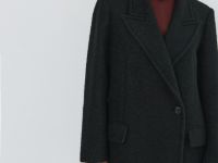 Длинное двубортное пальто, Черный