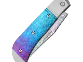 Складной нож Kizer Trestle, сталь радужный дамаск, рукоять титан/кристаллический титан