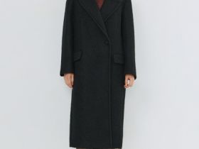 Длинное двубортное пальто, Черный