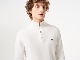 Мужской хлопковый свитер Lacoste на молнии с высоким воротом