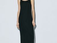 Льняное платье на широких бретелях, Черный