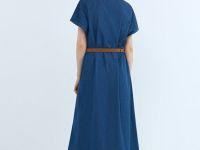 Платье-рубашка из денима с ремнём, Синий