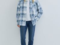 Рубашка в клетку из фланели, Голубой