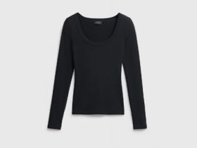 Приталенный лонгслив в рубчик, Черный