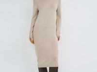 Вязаное платье с пайетками, Бежевый