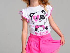 Комплект трикотажный для девочек: фуфайка (футболка), юбка-шорты