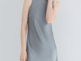 Сатиновое платье с американской проймой, Серый