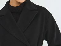 Длинное двубортное пальто с поясом, Черный