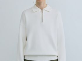 Джемпер с воротником поло на молнии, Бежевый