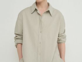 Свободная рубашка изо льна с хлопком, Бежевый