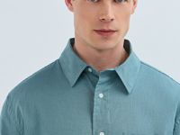 Рубашка изо льна и хлопка с карманом, Зеленый