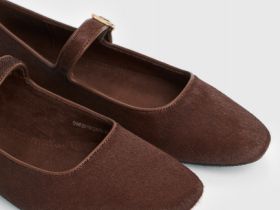 Балетки из натуральной кожи с ремешком, Коричневый