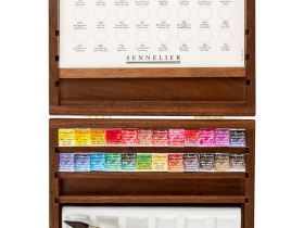 Набор акварели Sennelier "Artists" Deluxe в полукюветах, 24 цвета, аксессуары, деревянная коробка