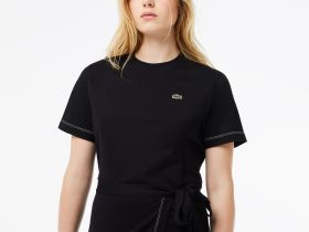 Платье Lacoste оверсайз с поясом и коротким рукавом