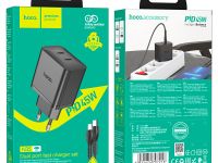 Сетевое зарядное устройство Hoco (N35) Streamer 2хType-C PD 45W + кабель Type-C/Lightning 1m (черный)