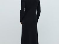 Вязаное платье миди с воротником-поло, Черный