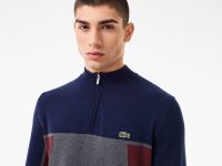 Мужской хлопковый свитер Lacoste на молнии с высоким воротом