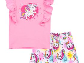 Комплект трикотажный для девочек: фуфайка (футболка), шорты