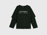 Лонгслив с принтом для девочек, Черный