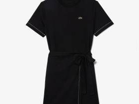 Платье Lacoste оверсайз с поясом и коротким рукавом