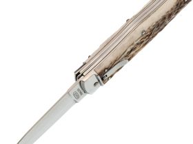 Автоматический многофункциональный нож Mikov Predator, сталь 420, рукоять рог оленя, чехол из кожи