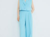 Однобортный жилет из поливискозы, Голубой