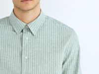 Рубашка в полоску из смесового льна, Зеленый