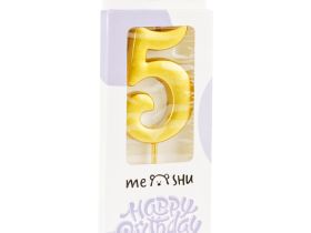 Свеча для торта с держателем MESHU "Цифра 5", 5,2 см, золотая