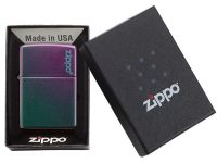 Зажигалка ZIPPO Logo Classic с покрытием Iridescent, латунь/сталь, фиолетовая, матовая, 36x12x56 мм