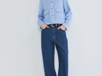 Укороченный жакет из искусственной замши, Голубой