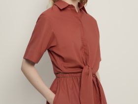 Блузка из хлопка и льна с завязками на поясе