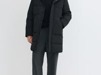 Удлинённая утеплённая куртка с капюшоном, Черный