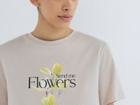 Футболка с цветочным принтом, Бежевый