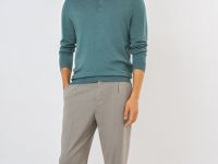 Вязаный джемпер-поло с длинным рукавом, Голубой