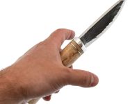 Нож Скинер, сталь Х12МФ, рукоять карельская береза, дюраль, с откованным долом