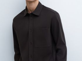 Рубашка с накладным карманом, Коричневый