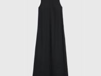 Платье А-силуэта из смесового льна, Черный