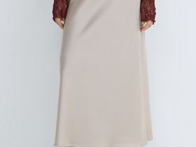 Атласная юбка миди А-силуэта, Бежевый