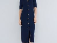 Вязаное платье с V-вырезом, Синий