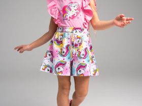 Комплект трикотажный для девочек: фуфайка (футболка), шорты