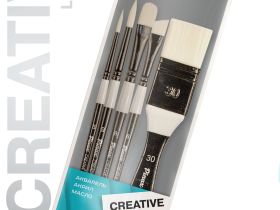 Набор кистей белая синтетика Pinax "CREATIVE White Taklon" АССОРТИ с флейцем 5 шт