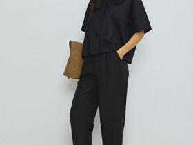 Зауженные книзу брюки изо льна, Черный