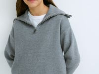 Джемпер с воротником на молнии для девочек, Серый