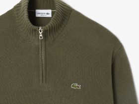 Мужской шерстяной свитер Lacoste на молнии с высоким воротом