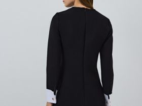 Платье мини с контрастными манжетами, Черный